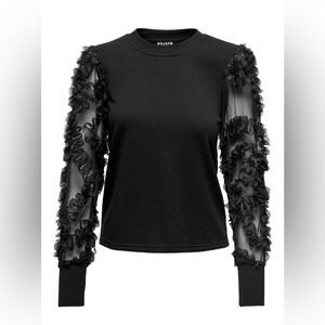 Black Ruffle Mesh Sleeve Women's Top